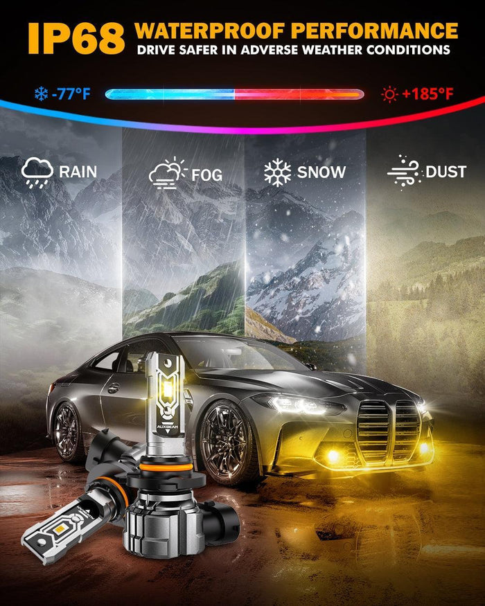 🆕H10 9145 9140 HB3 LED Fog Light/DRL Bulbs 50W 10000LM 2500K Amber Yellow Q5 Series | 2 Bulbs