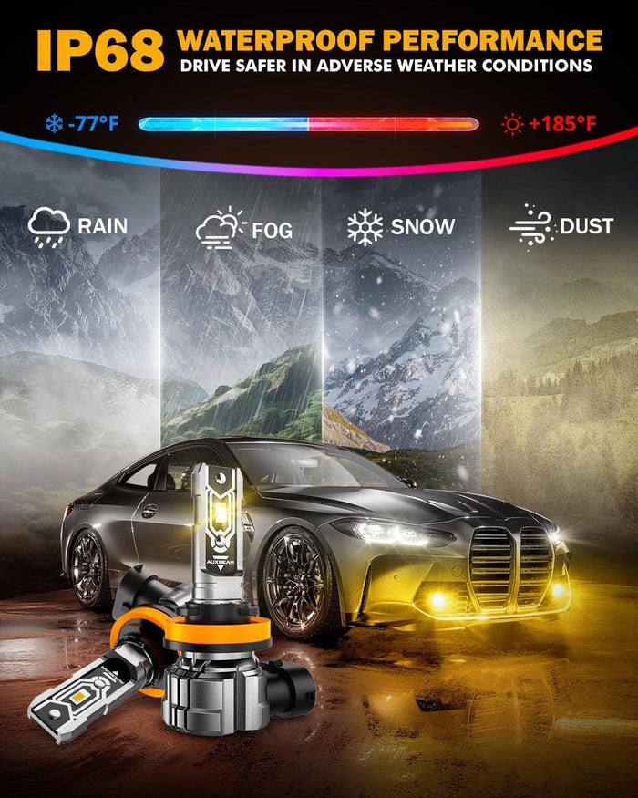🆕H11 H9 H8 H16JP LED FOG Light/DRL Bulbs 50W 10000LM 2500K Amber Yellow Q5 Series | 2 Bulbs