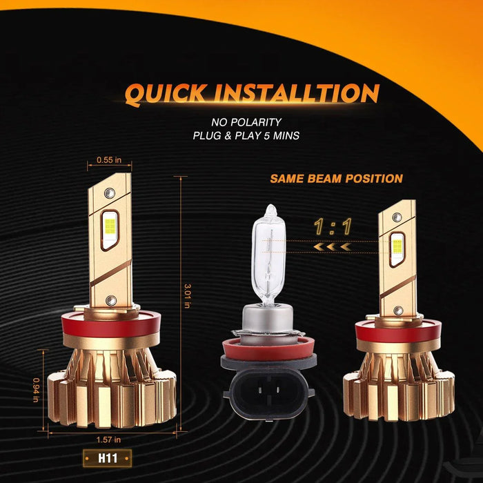 H11 LED Fog Light Bulbs 44W 4000LM X60 Series Fanless 6500K Cool White | 2 Bulbs