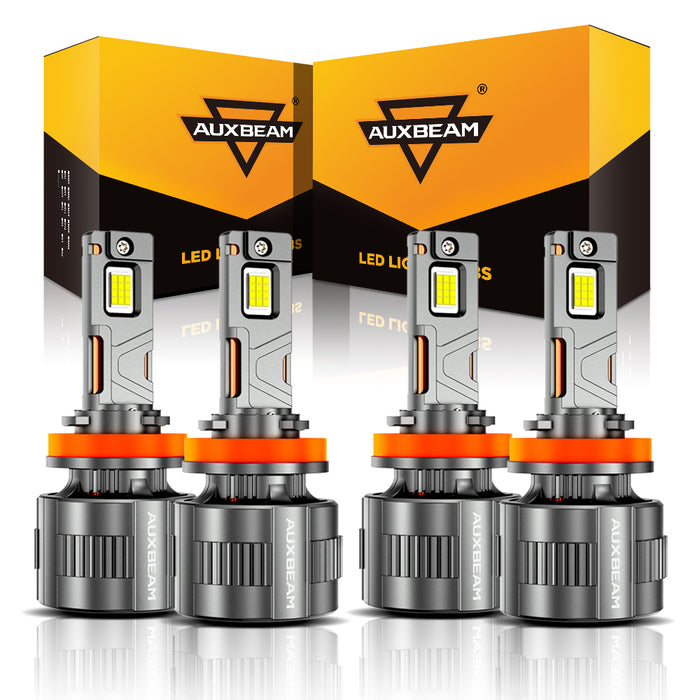 🆕H11+H11 LED Headlight Bulbs 130W 32000LM F35 Series Dual Compatibility 12V/24V 6500K Cool White | 4 Bulbs