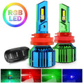 🆕H11/H9/H8 RGB LED Headlight Bulbs/DRL/Fog Light R7 Series 70W 25000LM 6500K Cool White + RGB Remote Control | 2 Bulbs