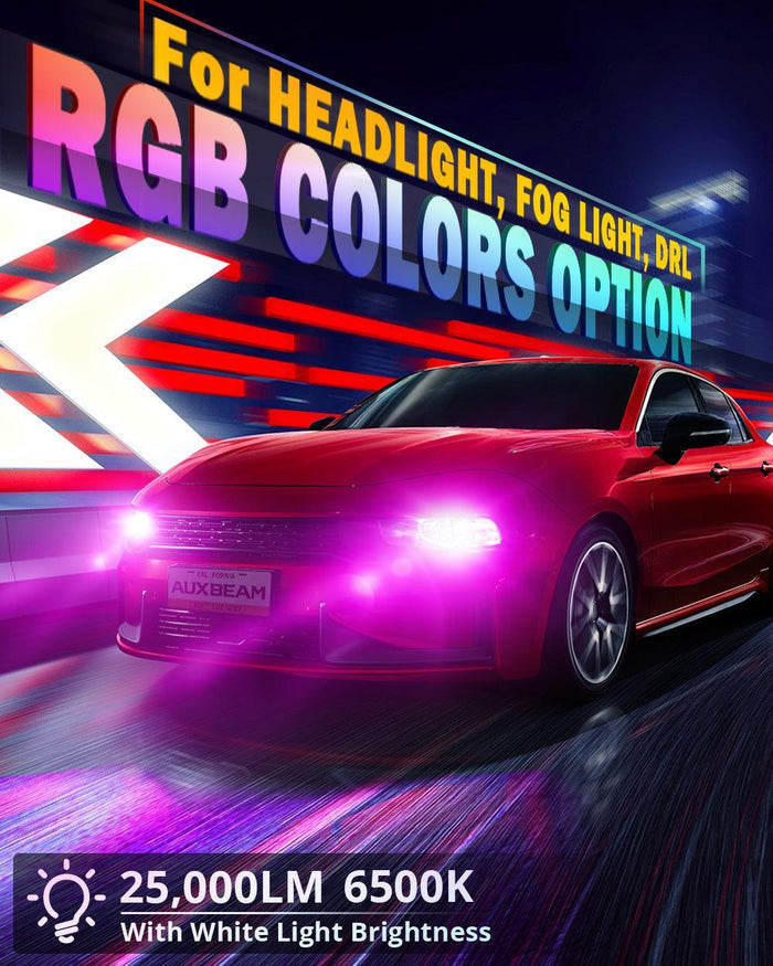 🆕H11/H9/H8 RGB LED Headlight Bulbs/DRL/Fog Light R7 Series 70W 25000LM 6500K Cool White + RGB Remote Control | 2 Bulbs