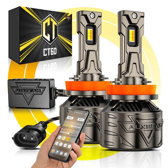 🆕H11/H9/H8/H16JP LED Bulb Fog Light/Low Beam Lighs 120W 25000LM CT60 Series, with App Control Via Bluetooth & Dual Color Switchback – Cost-Effective Choice | 2 Bulbs