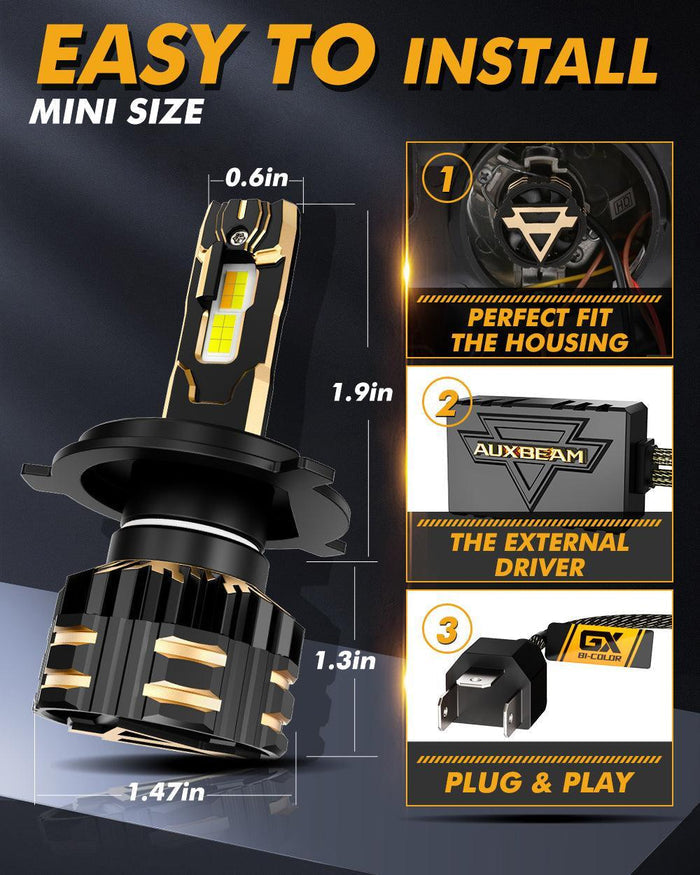 H4 LED Headlight Bulbs 110W 25000LM GX Bi-Color Series High Power & Brightness Dual Color Switchback | 2 Bulbs