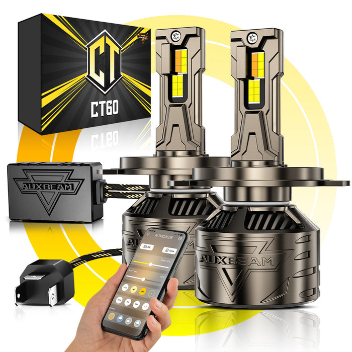 🆕H4 LED Headlight Bulbs 120W 25000LM CT60 Series,, with App Control Via Bluetooth & Dual Color Switchback – Cost-Effective Choice | 2 Bulbs