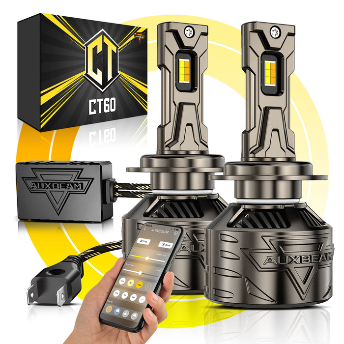 🆕H7 LED Bulb Fog Light/Low Beam Lighs 120W 25000LM CT60 Series, with App Control Via Bluetooth & Dual Color Switchback – Cost-Effective Choice | 2 Bulbs