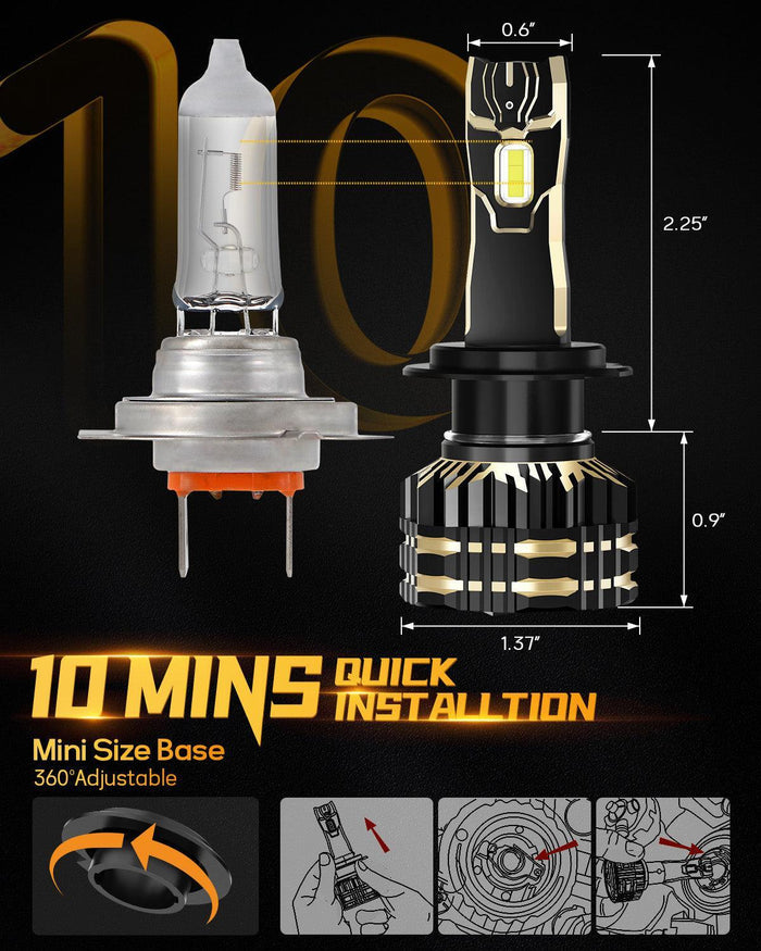 H7 LED Headlight Bulbs 120W 25000LM GX Series Brightest 6500K Cool White | 2 Bulbs