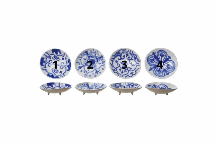 Hand-Painted Stoneware Footed Dish - 4 Styles