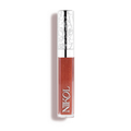 A tube of Nikol Beauty Ignite Lip Gloss #176 with a shiny silver floral cap and warm brown shimmer, perfect for mature women, stands upright against a white background.