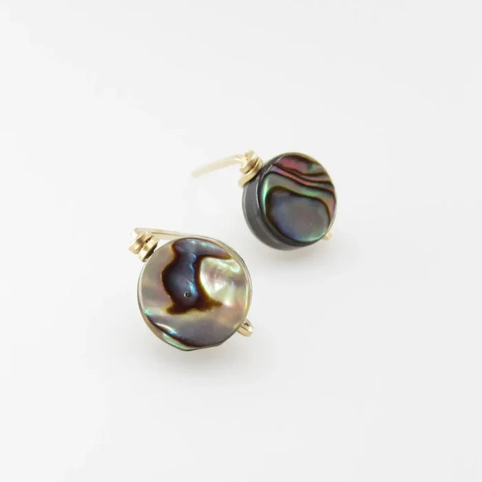 J. Mills Abalone Coin Stud Earrings