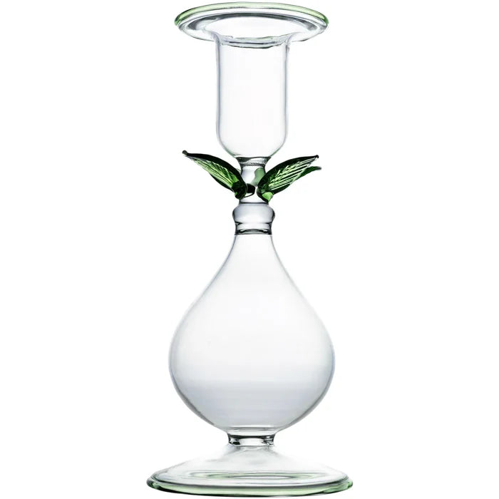 La Boheme Candlestick Holder - Clear with Green