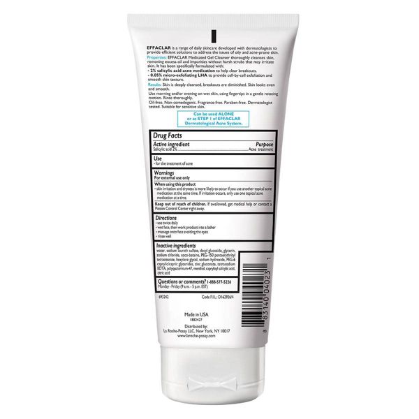 La Roche Posay Effaclar Acne Face Cleanser Medicated Gel Face Cleanser with Salicylic Acid for Acne Prone Skin - 6.76 fl oz