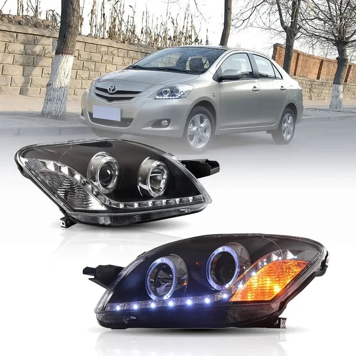 LED Rrojector Headlight Assembly Black For 2005-2013 Toyota Vios/Yaris 2th Gen (Ncp93) Sedan