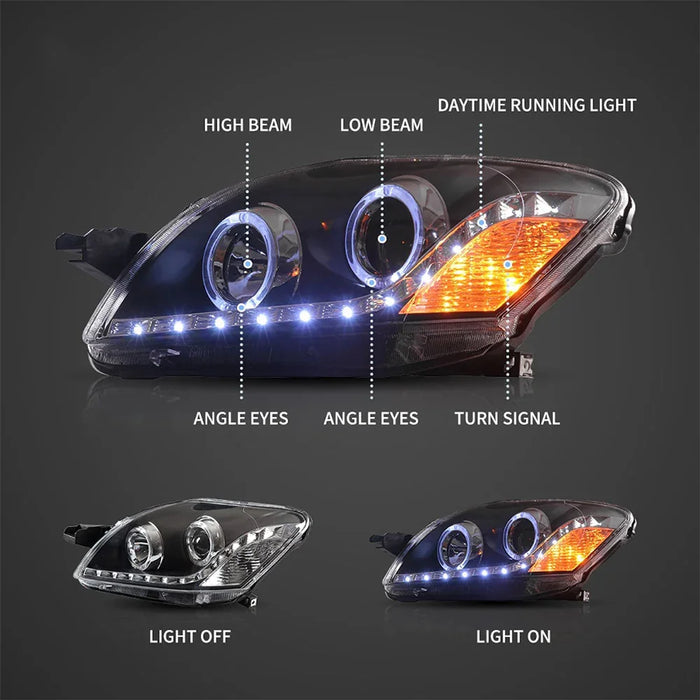 LED Rrojector Headlight Assembly Black For 2005-2013 Toyota Vios/Yaris 2th Gen (Ncp93) Sedan