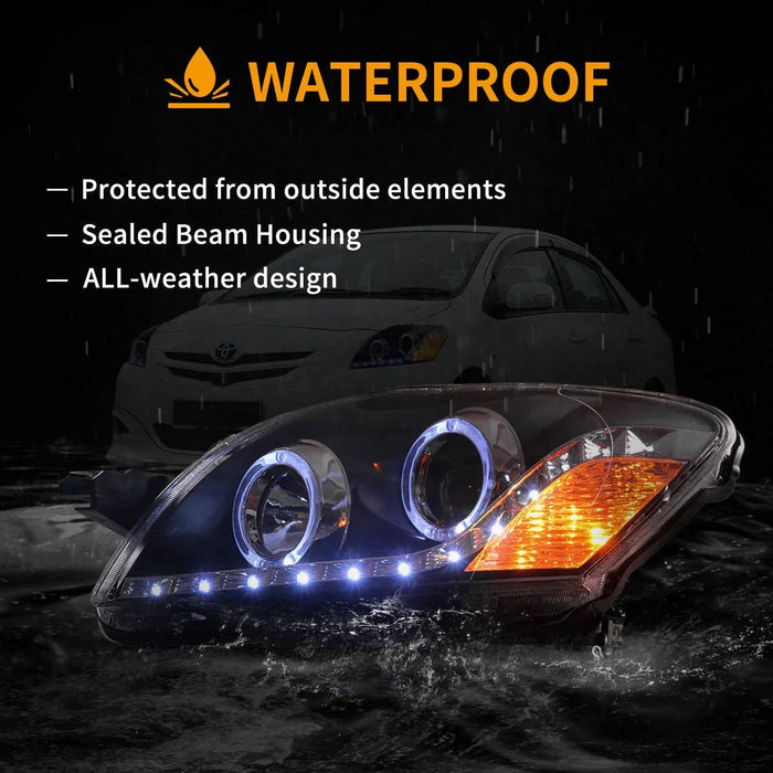 LED Rrojector Headlight Assembly Black For 2005-2013 Toyota Vios/Yaris 2th Gen (Ncp93) Sedan
