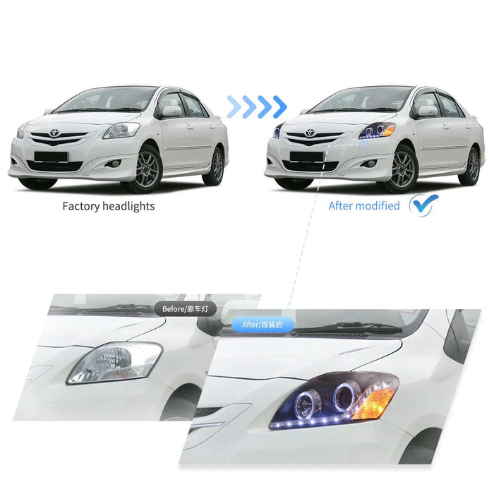 LED Rrojector Headlight Assembly Black For 2005-2013 Toyota Vios/Yaris 2th Gen (Ncp93) Sedan