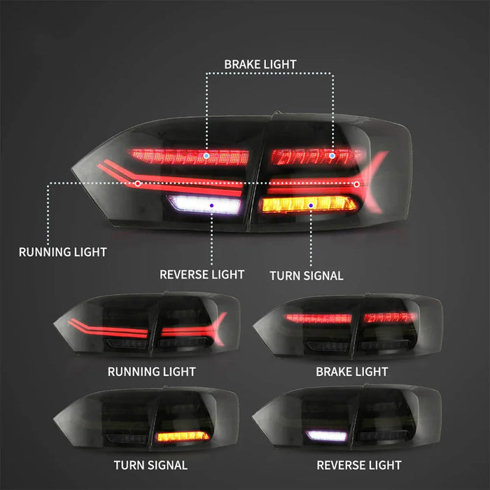 LED Tail Light Assembly With Full LED Sequential Turn Signal For 2011-2014 Volkswagen Jetta/Sagitar 6th Gen (A6)