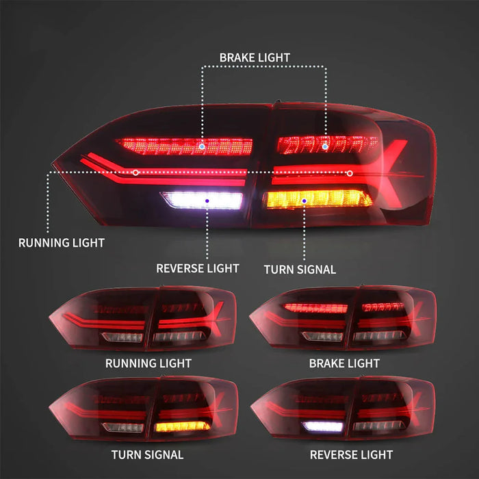 LED Tail Light Assembly With Full LED Sequential Turn Signal For 2011-2014 Volkswagen Jetta/Sagitar 6th Gen (A6)