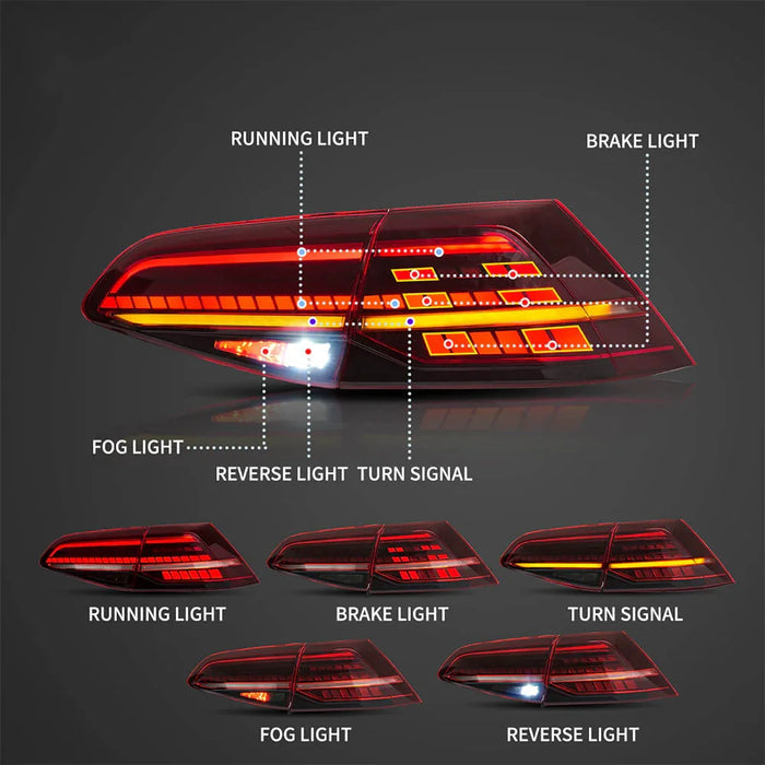 LED Tail Light Assembly With Sequential Turn Signal For 2013-2021 Volkswagen Golf MK7 MK7.5 Hatchback