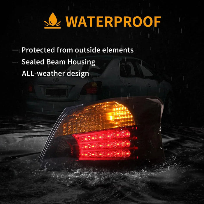 LED Tail Lights Assembly With Amber Turn Signal For 2005-2013 Toyota Vios/Yaris 2th Gen (Ncp93) Sedan