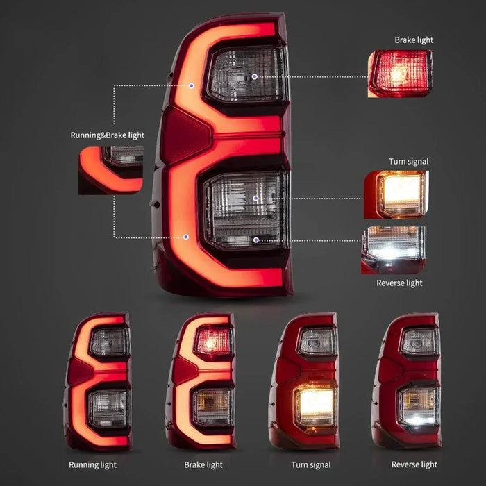 LED Tail Lights Assembly With Dynamic Welcome Lighting For 2015-2022 Toyota Hilux SR5 8th Gen (GUN125, GUN126R)