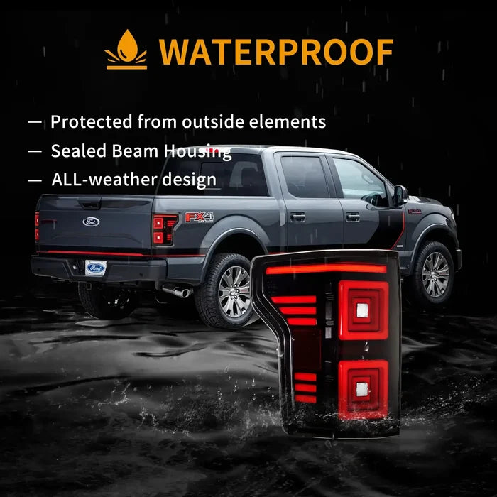 LED Ugprade Tail Lights Assembly With Red Sequential Turn Signal Smoked For 2015-2019 Ford F150 13th Gen (P552)