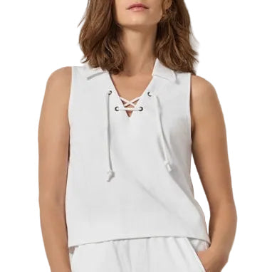 Lilla P Sleeveless Collared Top - White