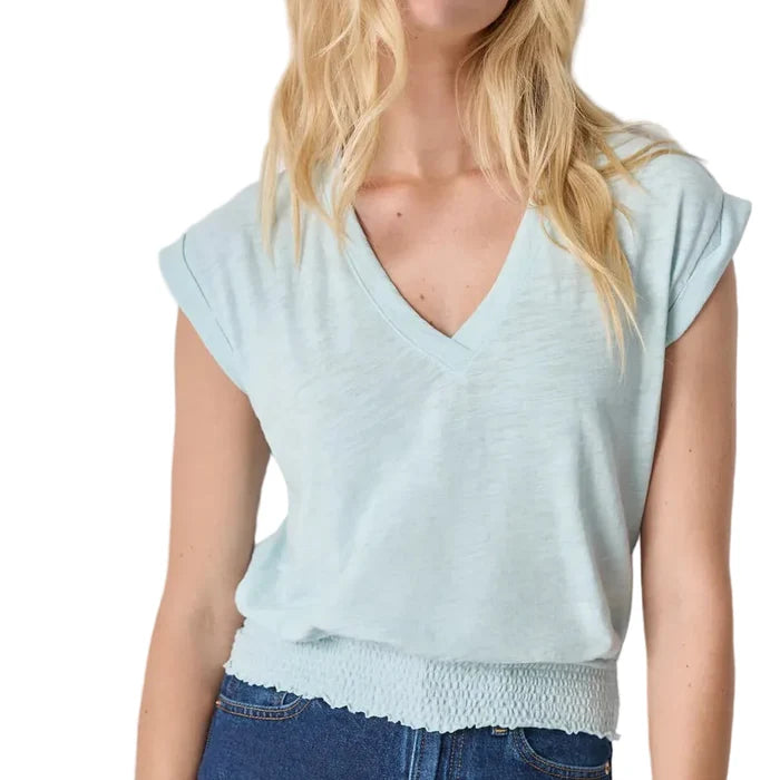 Lilla P Smocked Hem V-Neck - Seabreeze
