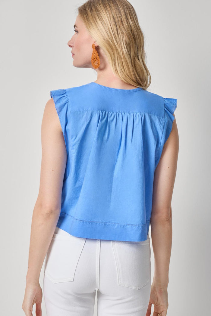 Lilla P Smocked Shoulder V-Neck - Ultramarine