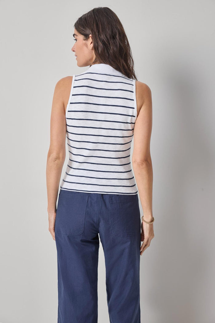 Lilla P Striped Sleeveless Collared Top - Navy Stripe