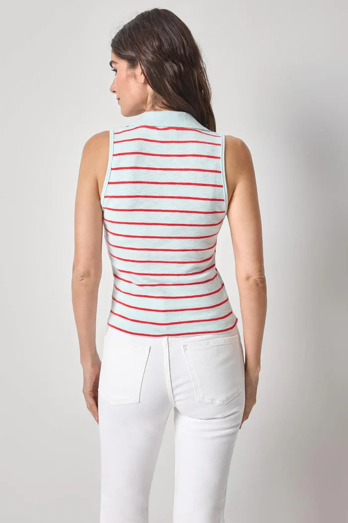 Lilla P Striped Sleeveless Collared Top - Seabreeze