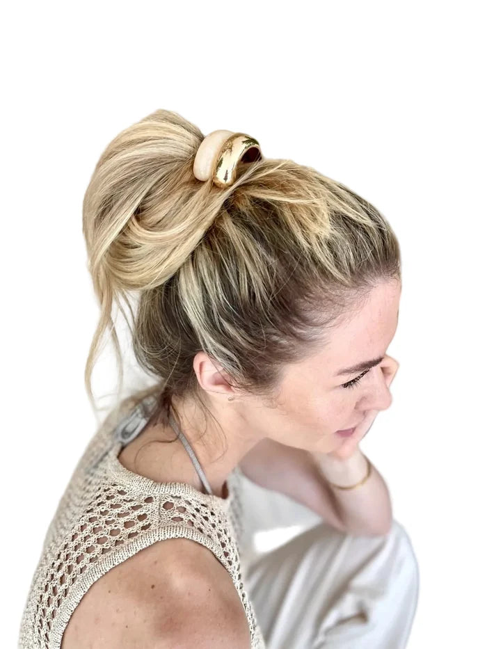 Melody Resin + Gold Metal Bar Hair Tie - Three Colors