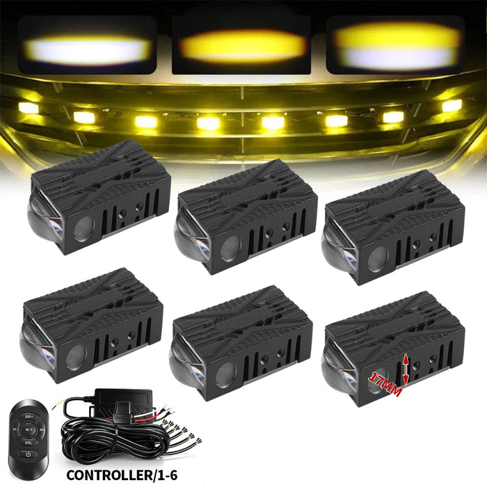 🆕Multi-Mode Smart Control Module LED Grille Light Kit 17mm 1-to-4/6 Dual-Color White/Yellow LED System with Custom Brackets for Offroad Truck UTV
