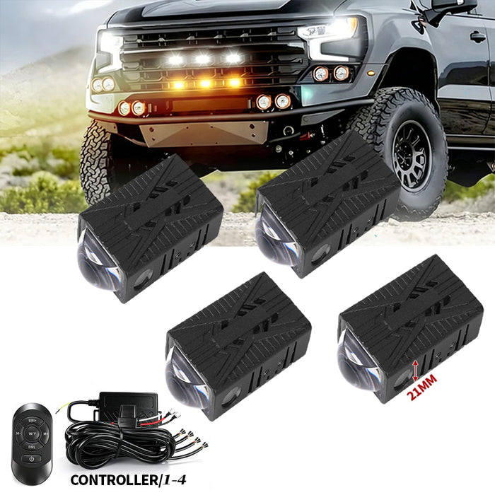 🆕 Multi-Mode Smart Control Module LED Grille Light Kit 21mm 1-to-4/6 Dual-Color White/Yellow LED System with Custom Brackets for Offroad Truck UTV