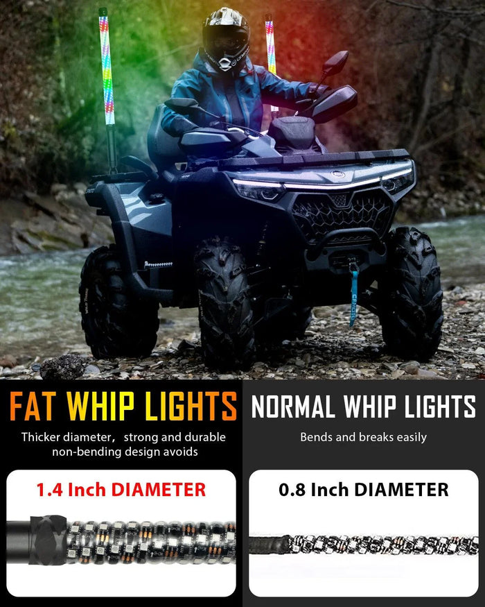 New 2.2FT LED RGB Whip Lights with Turn Signal & Brake Light, Bluetooth APP/ Remote Control