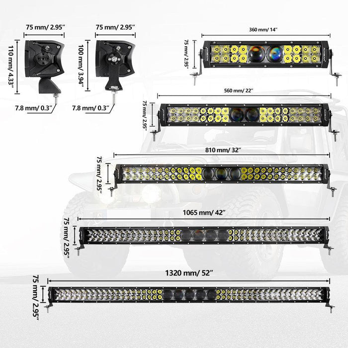 NEW 5D-PRO Series Spot Led Light Bars with DT Wiring Harness Kit For JEEP