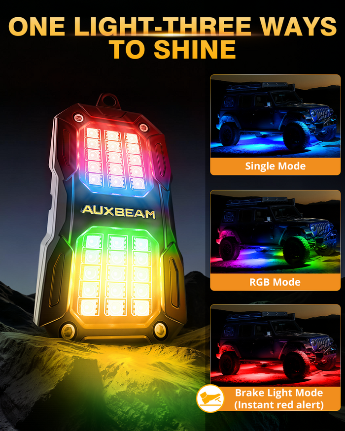 NEW Vibrant Series | 4PCS RGB LED Rock Lights Kit Multicolor Neon Underglow Lights with Bluetooth APP & Remote Control