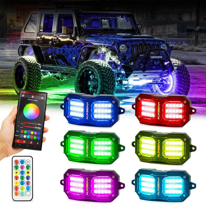 NEW Vibrant Series | 6PCS RGB LED Rock Lights Kit Multicolor Neon Underglow Lights with Bluetooth APP & Remote Control