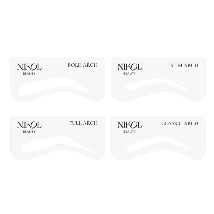 Nikol Beauty Precision Eyebrow Stencils by Nikol Beauty includes Bold Arch, Slim Arch, Full Arch, and Classic Arch stencils. Each is expertly crafted and distinctly labeled for that professional touch sought after by permanent makeup artists.