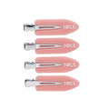 Four pink No-Crease Hair Clips by Nikol Beauty with metal hinges, arranged vertically on a white background—perfect for enhancing your beauty routine.