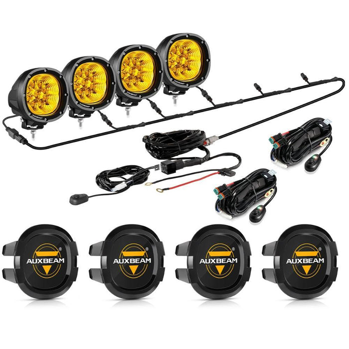 4Pcs Pod Lights+Additional 6-Pod Power Harness / Black Covers