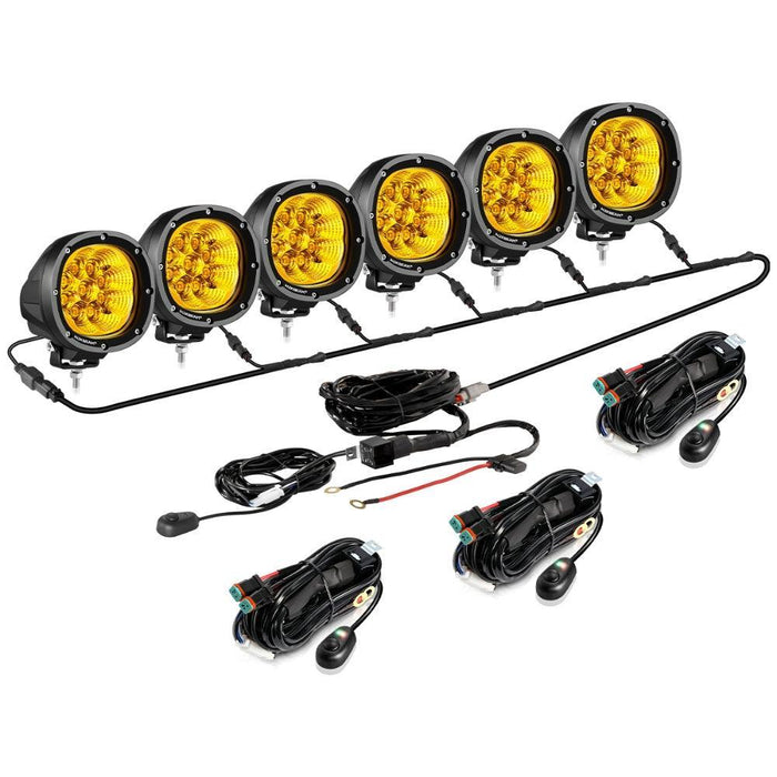 6Pcs Pod Lights+Additional 6-Pod Power Harness / Without Covers