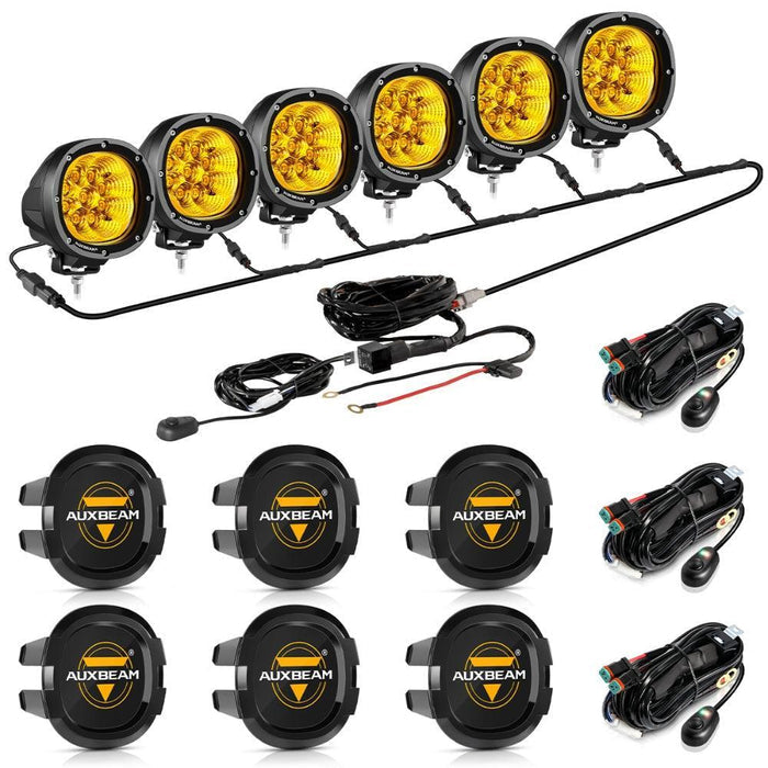 6Pcs Pod Lights+Additional 6-Pod Power Harness / Black Covers