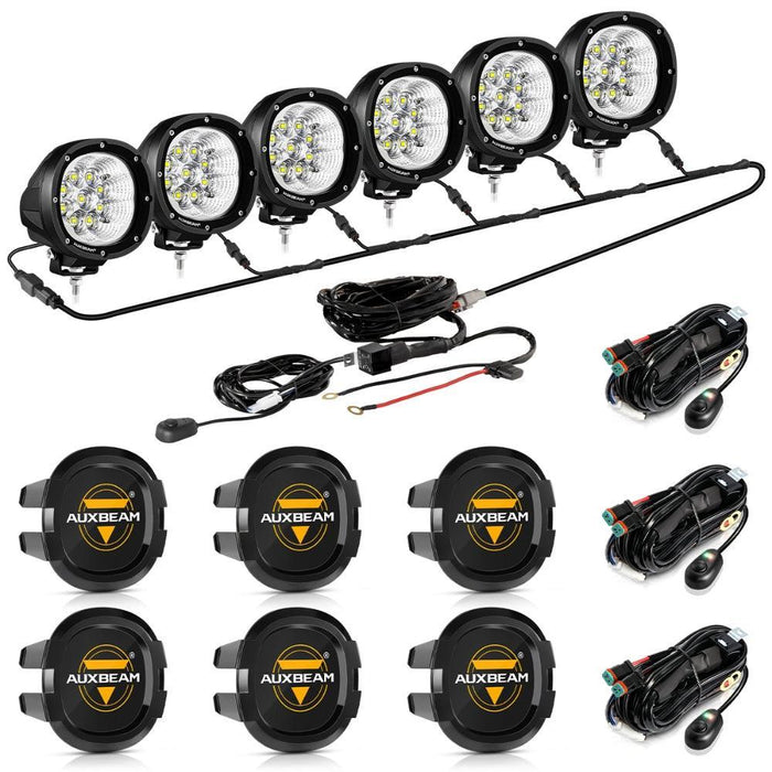 6Pcs Pod Lights+Additional 6-Pod Power Harness / Black Covers