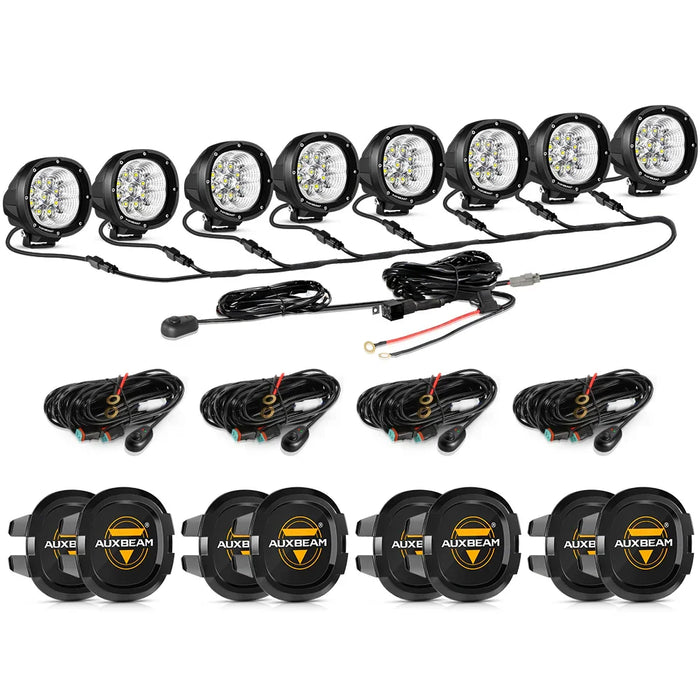 8Pcs Pod Lights+Additional 8-Pod Power Harness / Black Covers