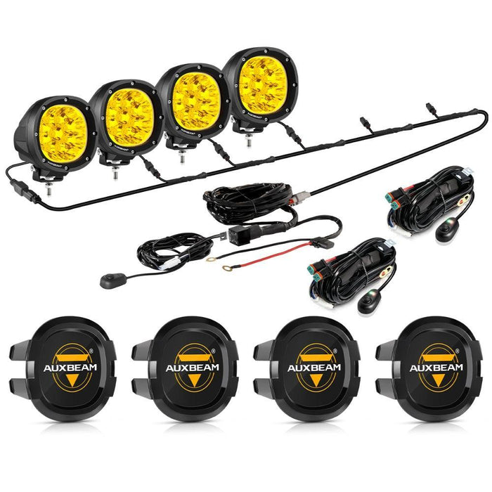 4Pcs Pod Lights+Additional 6-Pod Power Harness / Black Covers