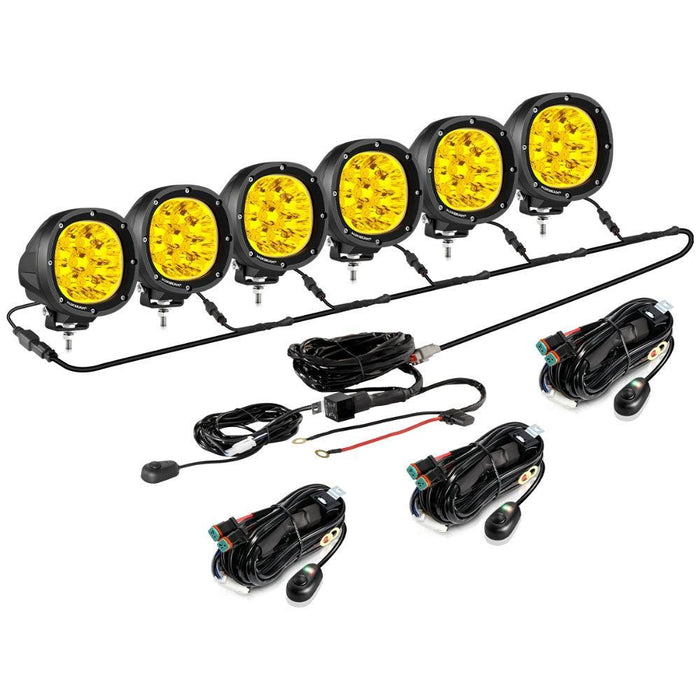 6Pcs Pod Lights+Additional 6-Pod Power Harness / Without Covers