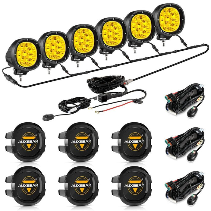 6Pcs Pod Lights+Additional 6-Pod Power Harness / Black Covers