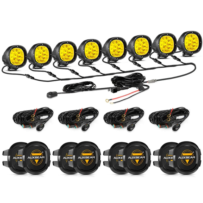 8Pcs Pod Lights+Additional 8-Pod Power Harness / Black Covers