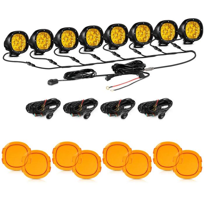 8Pcs Pod Lights+Additional 8-Pod Power Harness / Dark Amber Covers